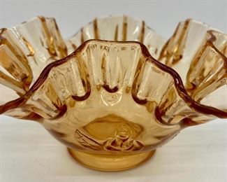 Vintage Westmoreland "Rose and Trellis" golden sunset ruffle edge bowl