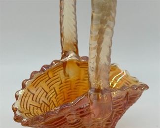 Vintage Marigold carnival glass basket