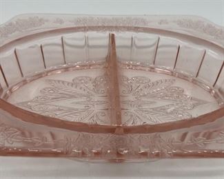 Vintage Jeanette Glass pink "Adam" divided relish dish