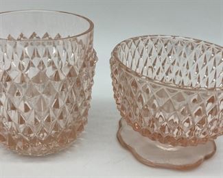 Vintage Indiana Glass "Diamond Point" pink candle lamp