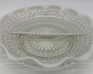 Vintage Anchor Hocking opalescent Moonstone divided dish