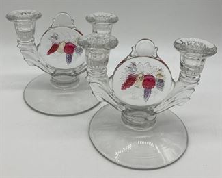 Vintage Westmoreland "Della Robbin" double candlestick holders