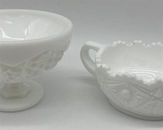 Vintage Kemple milk glass "Valtec" sauce dish and candy dish