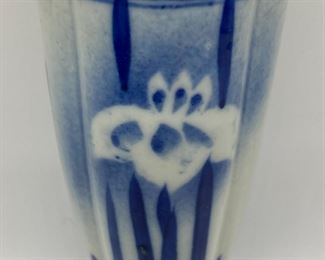 Vintage blue and white iris wall pocket