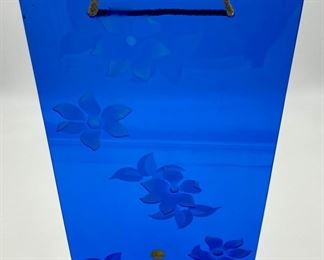 Original Duncan Miller sand etched clematis flower pattern on cobalt tray