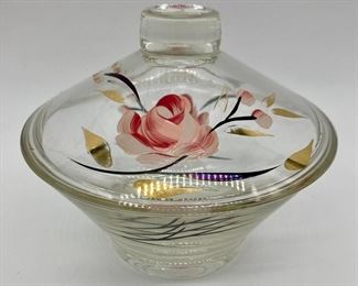 Vintage hand-painted rose with gold and black candy dish with lid