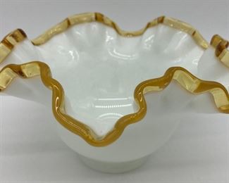 Vintage Fenton gold crest ruffle bowl
