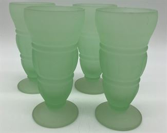 Vintage Indiana Glass frosted green soda tumblers - set of 4