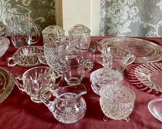 Assorted vintage Anchor Hocking, Indiana Glass, Colony Glass, Imperial, Duncan Miller, O'Hara and Fostoria glassware