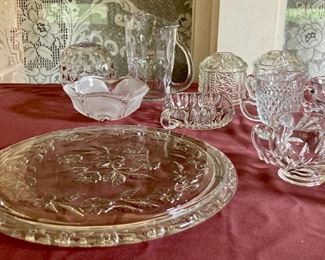 Assorted vintage Anchor Hocking, Indiana Glass, Colony Glass, Imperial, Duncan Miller, O'Hara and Fostoria glassware