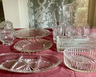 Assorted vintage Anchor Hocking, Indiana Glass, Colony Glass, Imperial, Duncan Miller, O'Hara and Fostoria glassware
