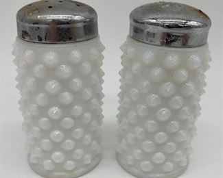 Vintage hobnail milk glass salt & pepper shaker sets