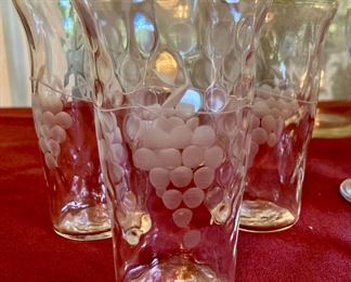 Assorted vintage glass and crystal stemware, juice glasses, cordials