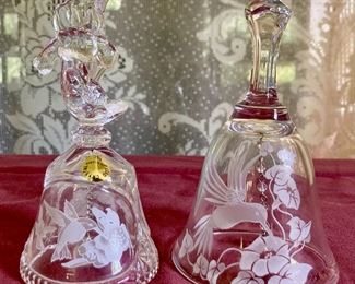 Vintage etched glass crystal bell; Vintage American Cut "Eleanor" crystal bell