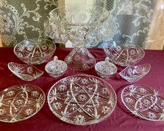 Assorted vintage press cut glass