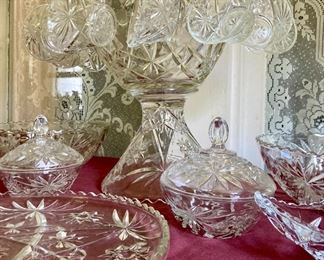 Assorted vintage press cut glass