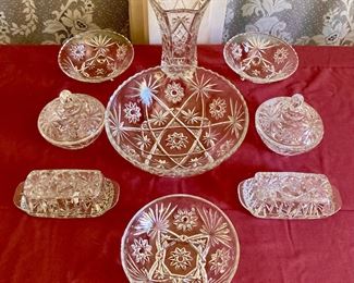 Assorted vintage press cut glass