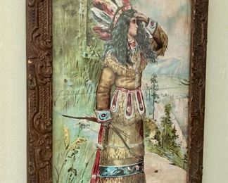 Framed Native American warrior scout framed art