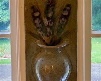 2009 Modderno (Seagrove) pottery wall tile with incorporated wall pocket vase