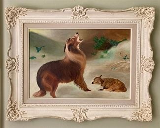 Framed GA McGinness Howling Dog painting