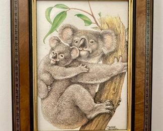 Framed Ohne Sorge koala with cub print