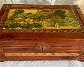 Vintage cedar trinket box