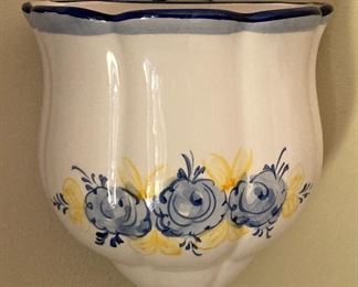 Vintage blue/white/yellow floral wall pocket