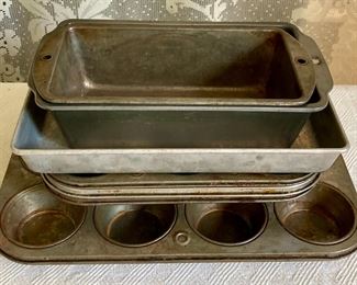 Assorted baking tins, loaf pans, muffin tins