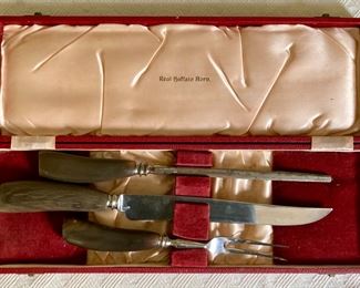 Vintage Lewis Rose & Company real buffalo horn handle carving set