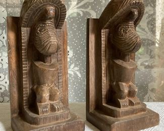 Vintage Polynesian wood carved bookends