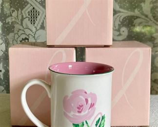 Avon breast cancer awareness pink ribbon floral mugs