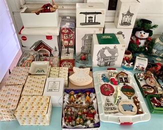 Vintage Christmas decorations including Precious Moments, Heritage Village Collection, Disney, Looney Tunes, Enesco, Lenox and much more