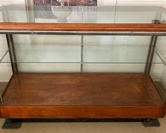 Vintage wooden display case with glass top, sides and shelf