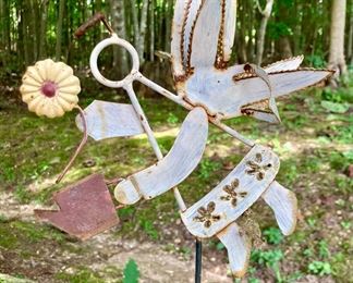 Metal hand-made angel with flower tall lawn stake