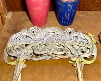 Assorted flower pots and planters; metal garden decorations and stakes