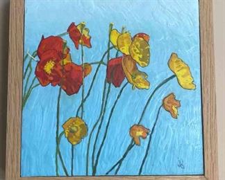 Colorado Poppies 2013 Encaustic With Charcoal Lines On Masonite Original Paintings By Jessie Frisch 