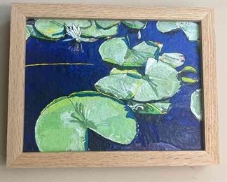 Lilies On WI River Encaustic With Charcoal Lines On Birch By Jessie Frisch 
