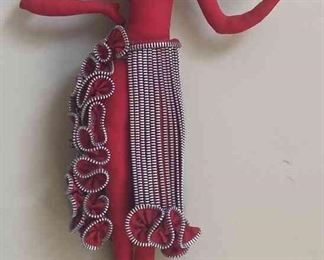 Red Zipper Girl Mixed Media Sculpture