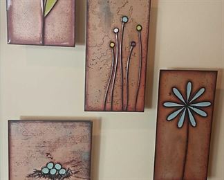 Set Of Copper And Glass Fused Tiles By Jennifer Bell