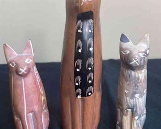 Trio Of Cats Handcrafted Cut Stone 