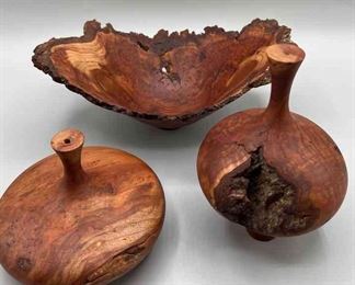 Trio Of Hand Carved Burl Wood