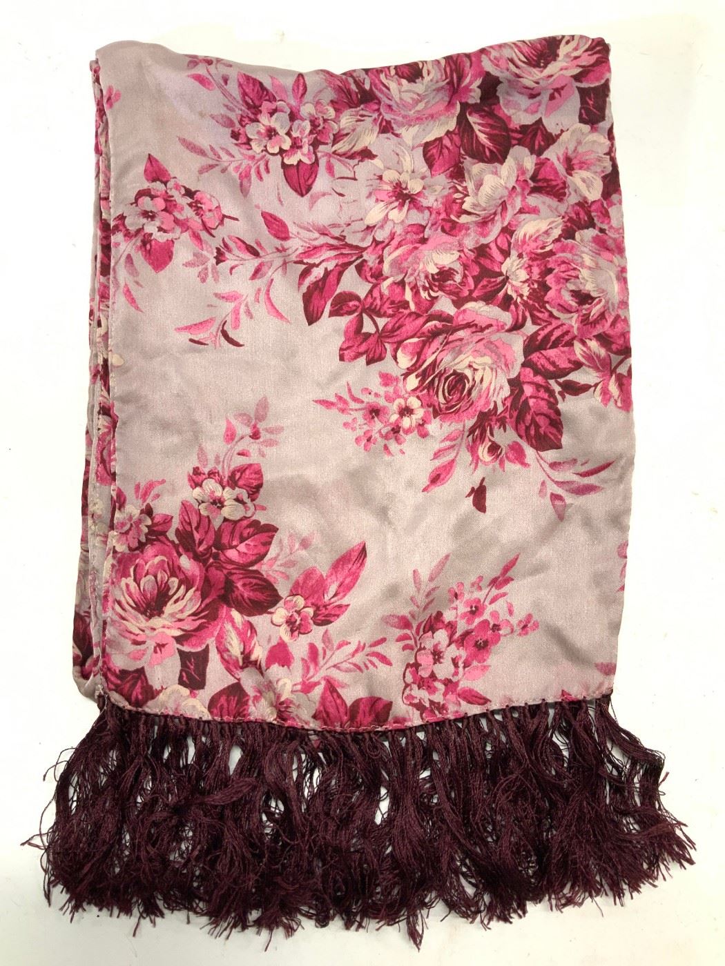 Silk Floral Scarf / Wrap with Tassels
