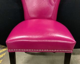Pink Leather Style Nailhead Detail Accent Chair
