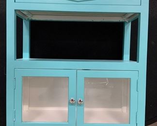 Wood Accent Table W Drawer & Cabinet Turquoise
