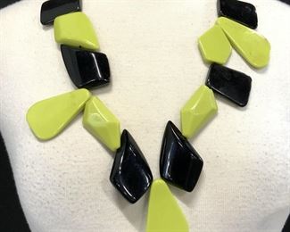 Chunky Lime & Black Resin Costume Necklace
