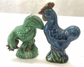 2 Hand Painted Porcelain Rooster Figurines
