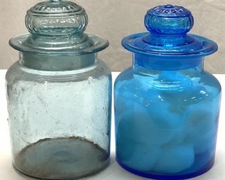 Pair Colored Glass Vanity Jars
