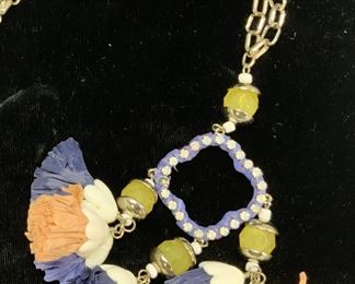 Anthropologie Bead & Raffia Chain Necklace, nwt
