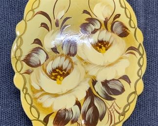 Signed Russian Lacquerware Floral Brooch
