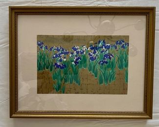 JAPANESE WOODBLOCK Signed - KORIN Floating on Off White Silk
‘Japanese Iris’
Size - 6” x 8”